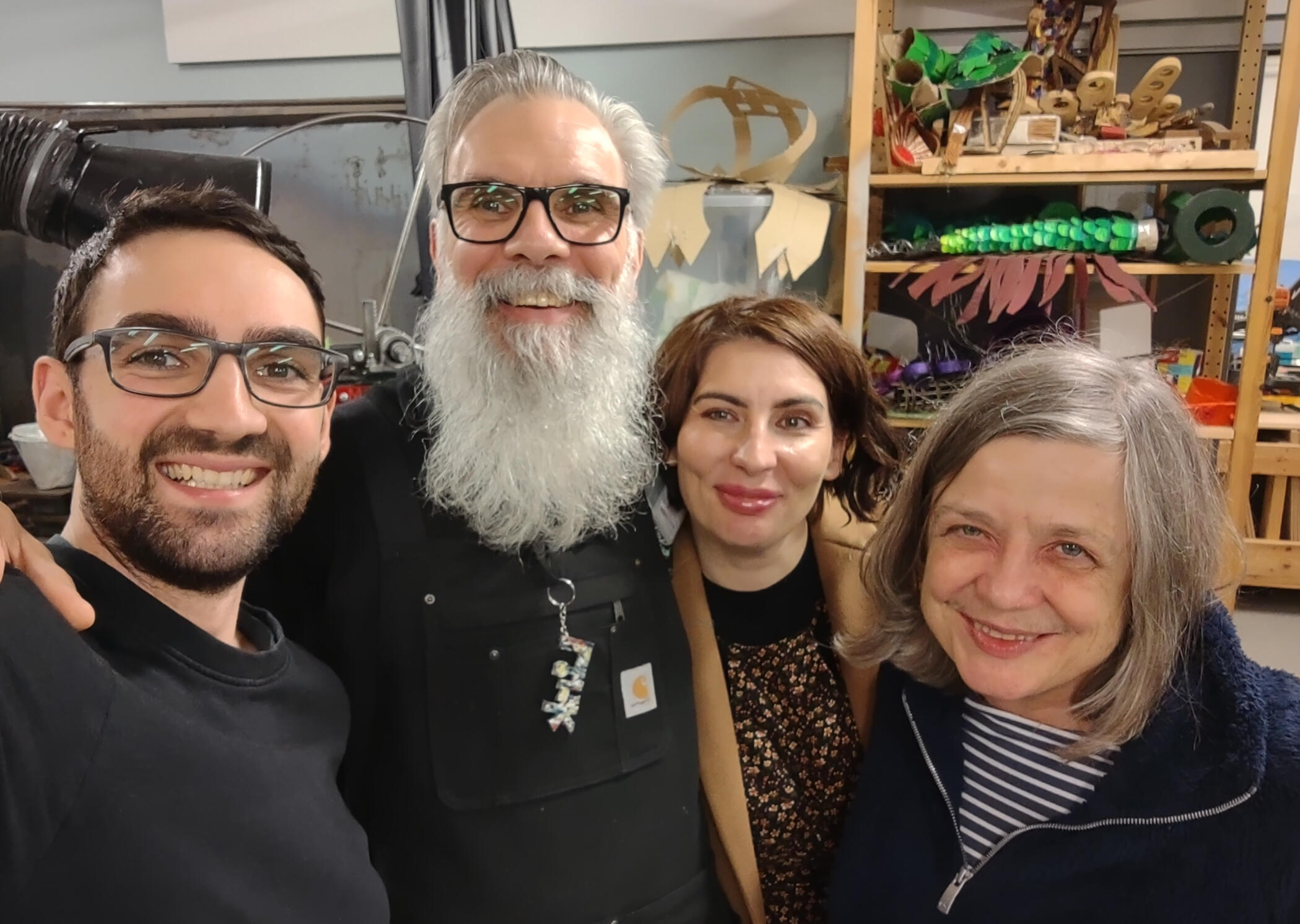 Arthur, Pat, Caz, and Jackie smiling for a selfie