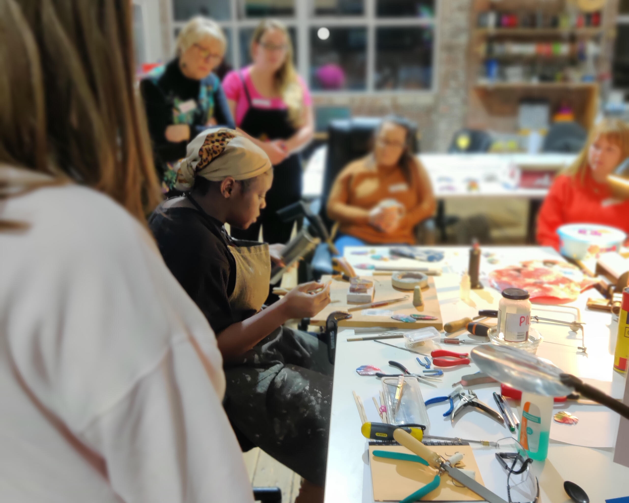 V Atelier Studio running a jewellery workshop at DoES Liverpool, a makerspace
